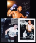 Three large colour photographs signed by the British boxers Henry Cooper,