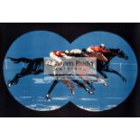 Vintage horse racing poster designed as a view of the runners from a pair of binoculars, anonymous,