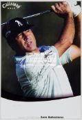 Seve Ballesteros signed colour photograph, an 8 by 5 1/2in.