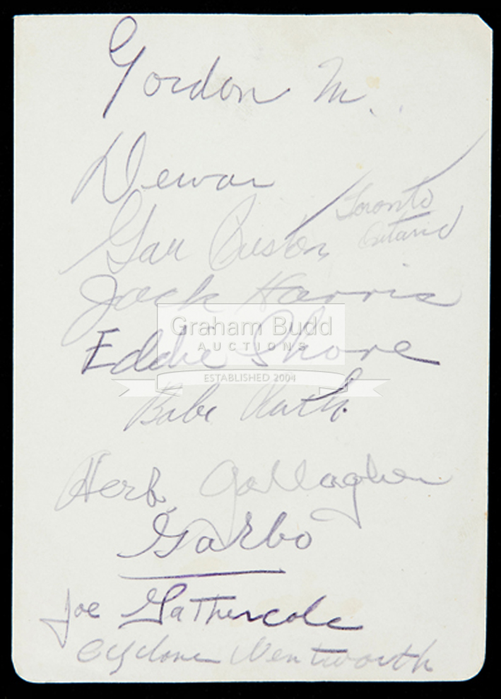 Album page signed by American sportsmen including Babe Ruth,
