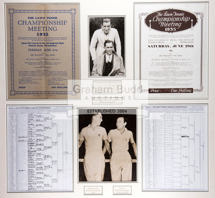 Fred Perry and Ellsworth Vines autographed display,