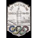 London 1948 Olympic Games badge, silver plate & enamel,