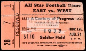 A ticket for the All Star Football Game East v West played at Soldier Field, Chicago,