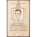 Berlin 1936 Olympic Games official ID card issue to the Turkish wrestler Abbas Sakarya