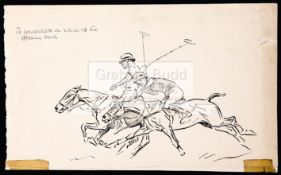 John Arthur Board (1886-1975) POLO PLAYERS: TO CONCENTRATE ON RIDING OFF THE OPPOSING BACK pen &