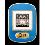 Innsbruck 1964 Winter Olympic Games Olympic Committee badge, gilt-metal & light blue enamel,