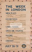 1937 London Transport poster featuring Davis Cup Lawn Tennis and other forthcoming sporting