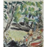 Ardizone, Edward 1900-1979 British Attributed to, Nude in a Garden. 5.5 x 4.5 ins., Watercolour.