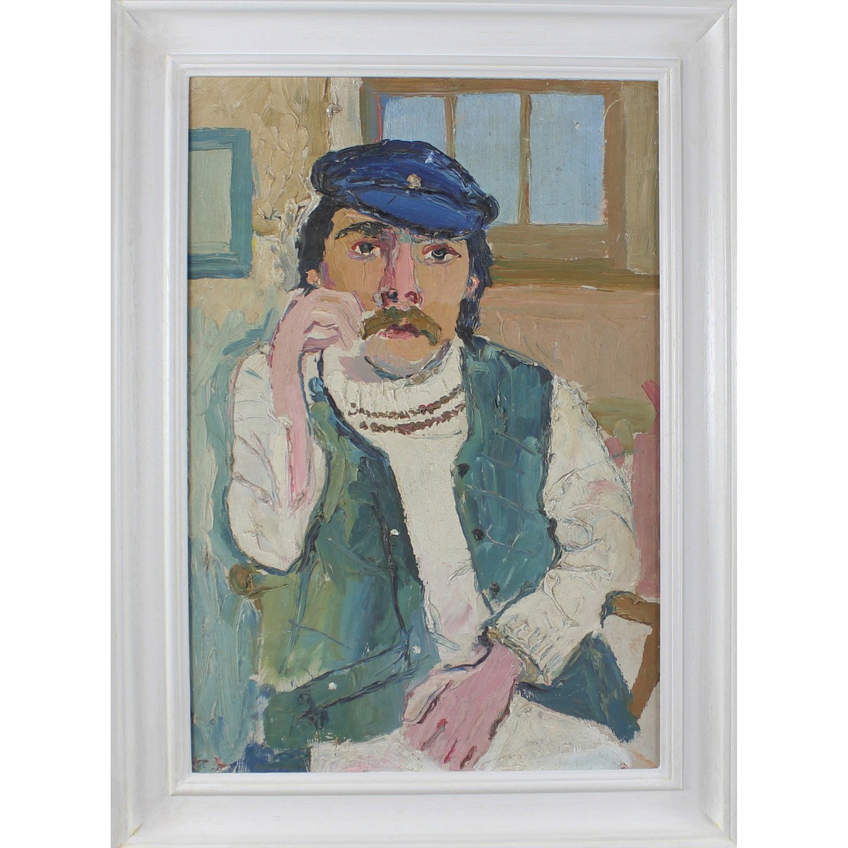 Yates, Fred 1922-2008 British AR, Sitting Man. 20 x 10 ins., (51 x 25 cms.), Oil on Board. - Image 2 of 2