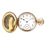 Waltham gold plated full hunter pocket watch. Stem-wind, stem-set movement.