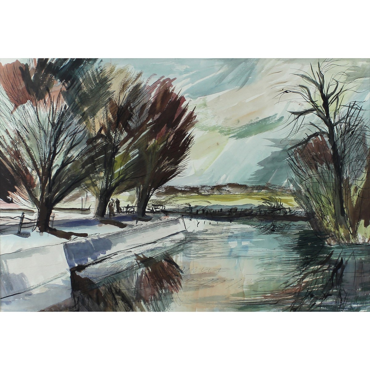 Suddaby, Rowland 1912-1972 British AR, Bend in the River.14 x 21 ins., (35.5 x 53.5 cms.