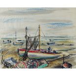 Suddaby, Rowland 1912-1972 British AR, Boats on the Beach. 13 x 16 ins., (33 x 40.5 cms.