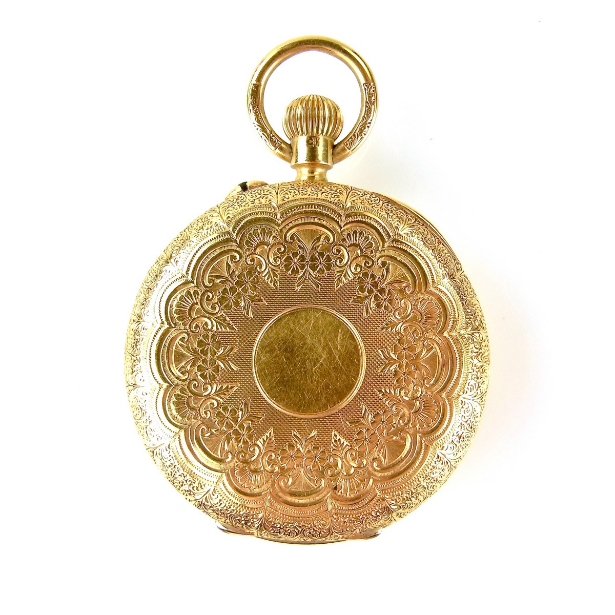 18 ct yellow gold open face pocket watch. Stem-wind, pin-set movement. - Image 2 of 2