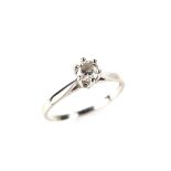 14 ct white gold diamond solitaire ring. Set with a round brilliant cut diamond weighing approx. 0.