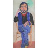 Yates, Fred 1922-2008 British AR, Sitting Man. 20 x 10 ins., (51 x 25 cms.), Oil on Board.