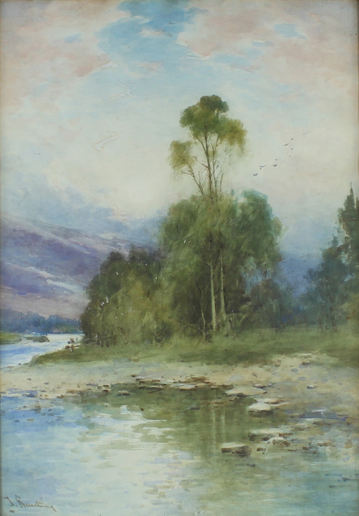Bunting, Thomas 1851-1928 British, Stream and Trees. 22 x 15.5 ins., (56 x 39.5 cms.