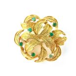 18 ct yellow gold emerald foliate design brooch.
