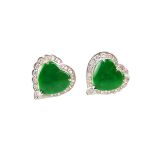 18 ct white gold jade and diamond earrings.