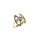 18 ct yellow gold three stone diamond ring.