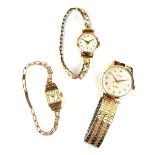 Three gold watches, a Valex and two lady's watches.