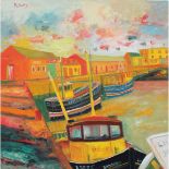 Bellany, John 1942-2013 British AR, Harbour. 37 x 36 ins., (94 x 91.5 cms), Oil on Canvas, Signed.