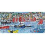 Weir, Linda May b1951 British AR, St. Ives Harbour. 10 x 20.75 ins.,(25.5 x 53 cms.