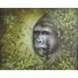 Wilkinson, David b1937 British, Gorilla. 12 x 15 ins., (30.5 x 38 cms.), Oil on Canvas, Signed.