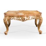 Carved and gilt wood small table with yellow marble top, 20th Century.