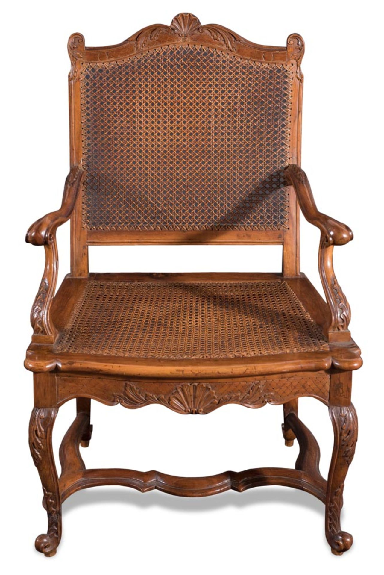 Carved walnut fauteuils with caned back and seat, X18th Century. - Image 2 of 2