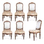 Set of six carved and gilt wood chairs, end of 18th Century.