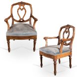 Pair of carved walnut fauteuils, late 18th Century - early 19th Century.
