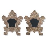 Pair of cartagloria in wood and silvered copper sheet, 19th Century.