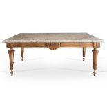 Carved and gilt wood centre table with green and gray marble top, 19th Century.