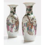 Pair of porcelain vases with Chinese figures, China, 20th Century.