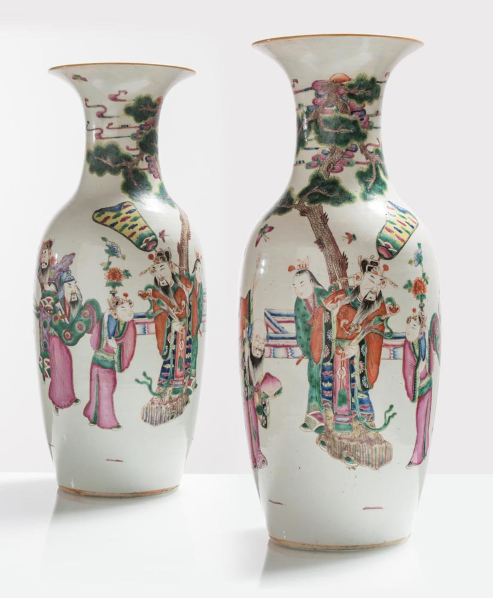 Pair of porcelain vases with Chinese figures, China, 20th Century.