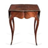 Various wood inlaid drop-leaf small table, France, 19th Century.