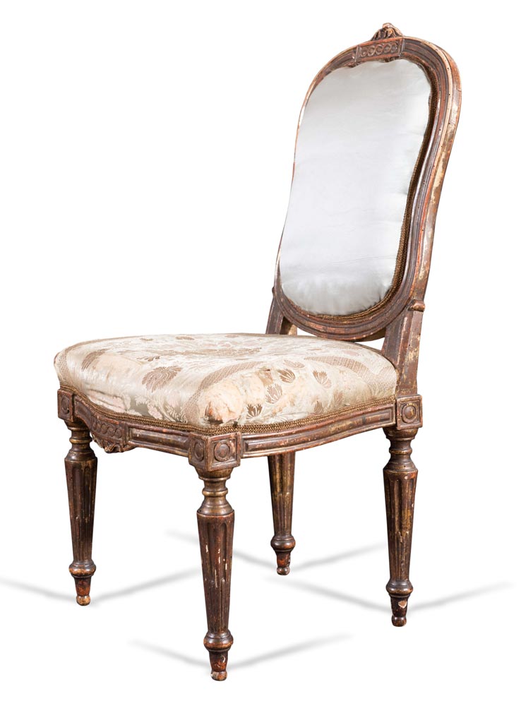 Set of six carved and gilt wood chairs, end of 18th Century. - Image 2 of 2