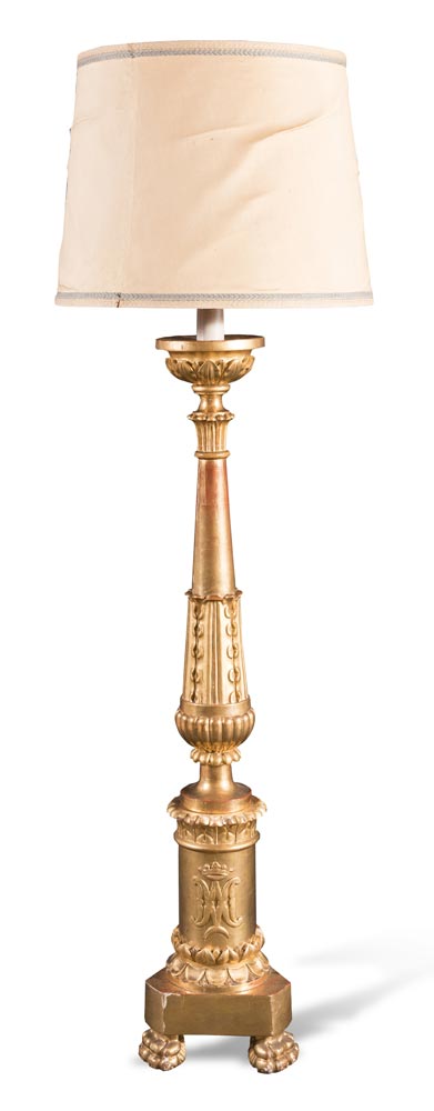 Carved and gilt wood torchiere floor lamp, 19th Century.