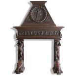 Important carved walnut fireplace, Emilia, 19th Century