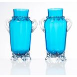 Pair of blue glass vases, Murano,20th Century