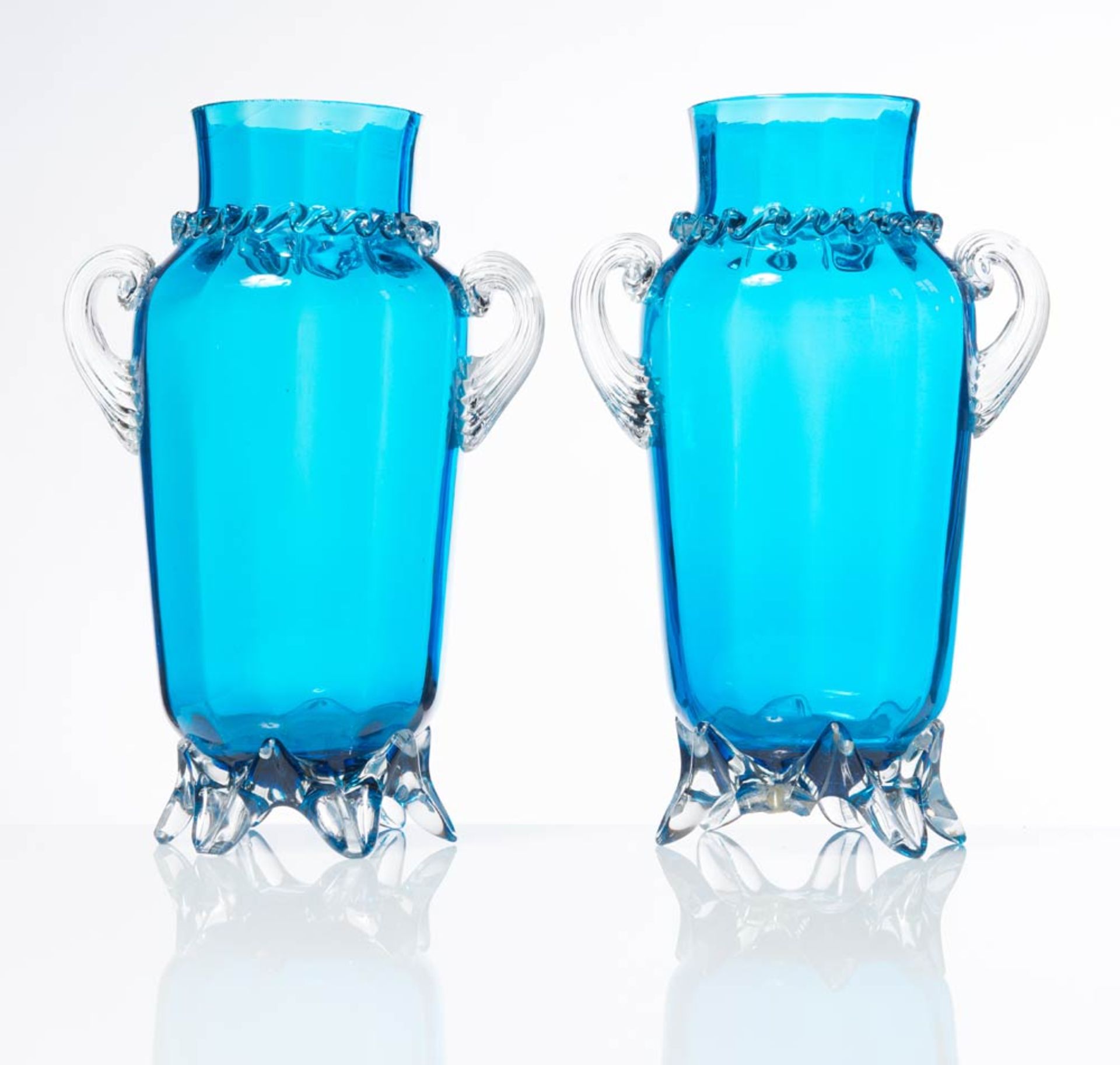 Pair of blue glass vases, Murano,20th Century