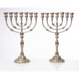 Pair of silvered metal Menorah, early 20th Century