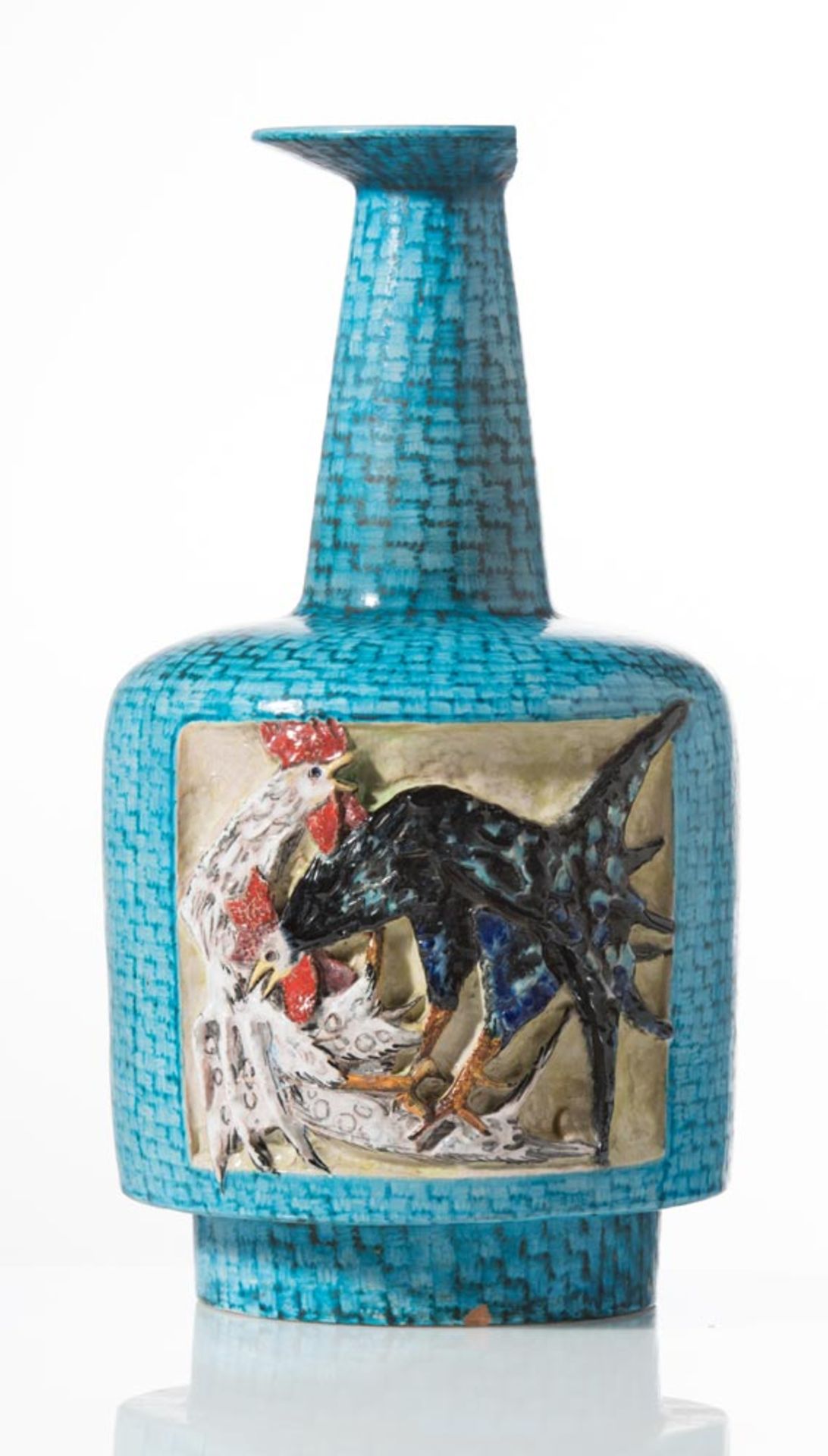 Ceramic vase, Manufacture Minghetti, 1950s, "Combattimento di Galli"