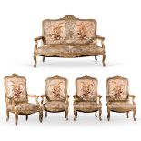An elegant set of a sofa and four armcharis, France, 19th Century
