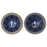 Pair of majolica plates, Faventia Ars (or Castellini & Masini), 1930s, "Personaggi Rinascimentali"