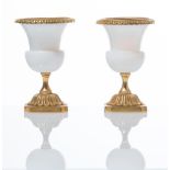 Pair of opalescent glass and gilt-bronze mounted urns, end of 19th Century - early 20th Century