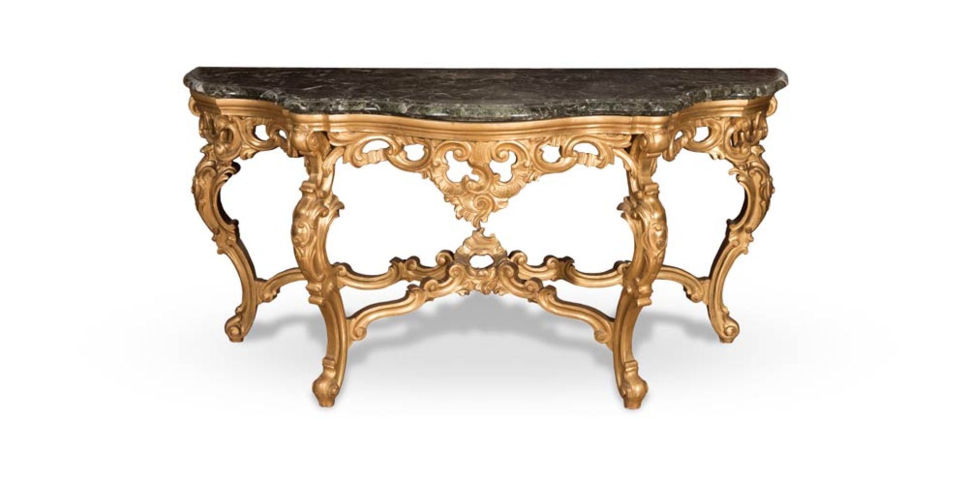 Carved and gilt wood console with green marble top, late 19th Century