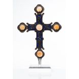 Ancient silvered metal cross with enamelling