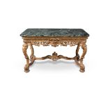 Carved and gilt wood table with green marble top, XIX sec