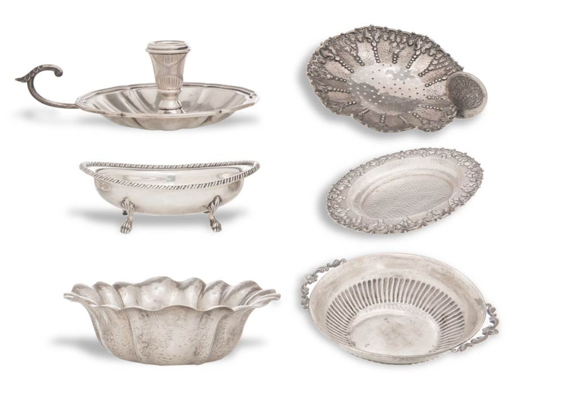 Lot of six silver objects, 20th Century.